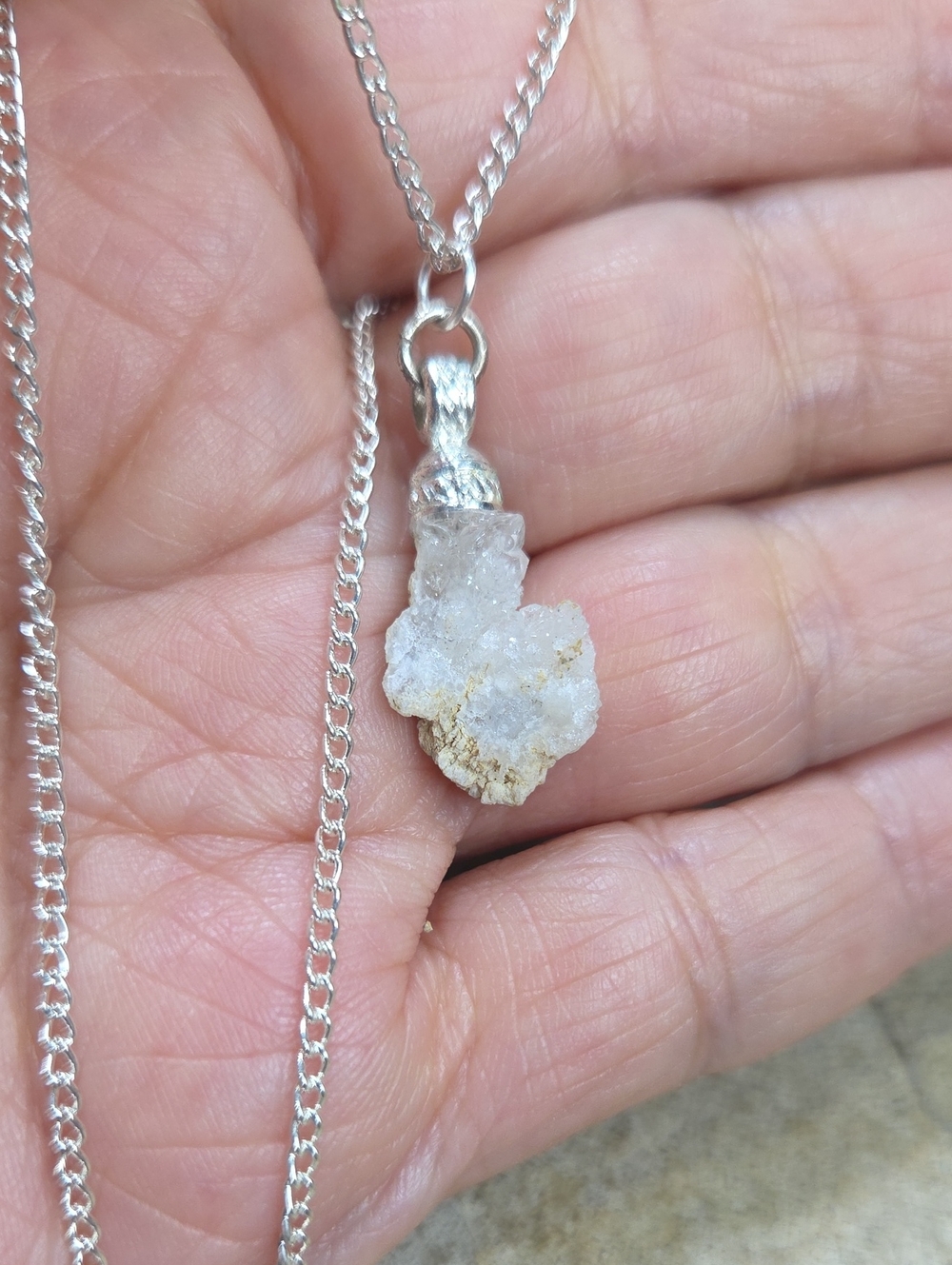 Silver Plated Raw White Quartz Crystal Pendant Dainty Necklace